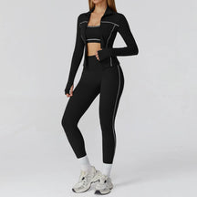 Conjunto Três Peças Jaqueta com Top Push Up e Calça Legging Modeladora Modern Style