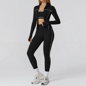 Conjunto Três Peças Jaqueta com Top Push Up e Calça Legging Modeladora Modern Style