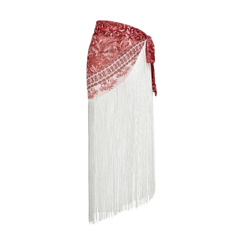 Conjunto Maiô e Saia Saída de Praia com Franjas Modern Marina