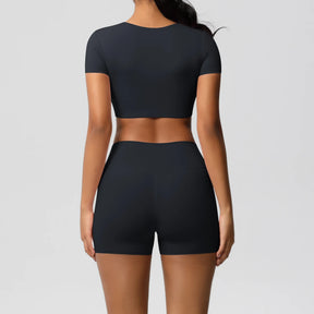 Conjunto Top Meia Manga e Shorts Cós Alto Modern Basic