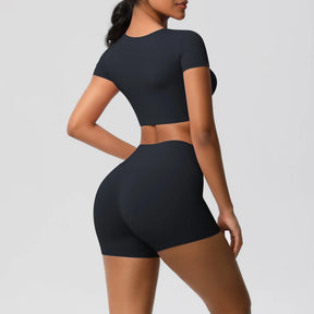 Conjunto Top Meia Manga e Shorts Cós Alto Modern Basic