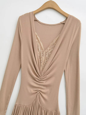 Vestido de Manga Longa Elegante Longo com Renda Modern Dyni