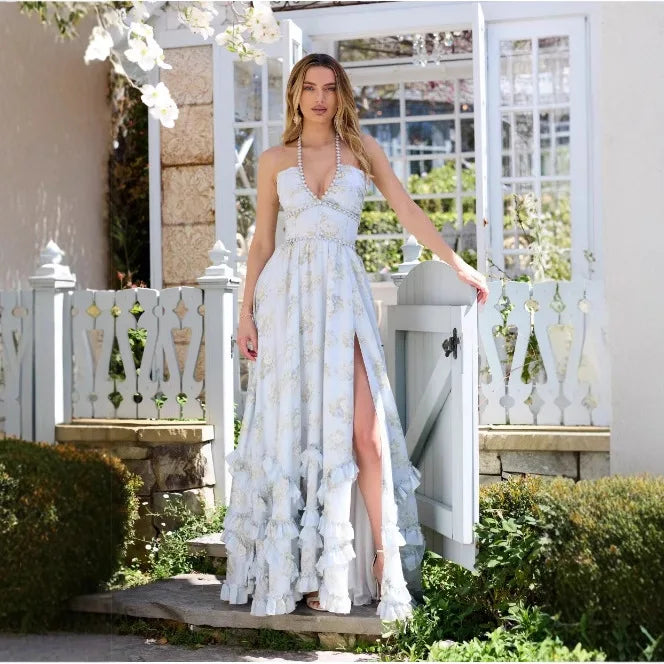 Vestido Longo com Babados e Fenda Modern Lara