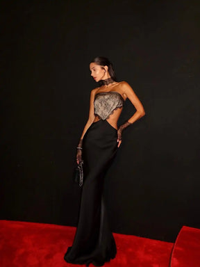 Vestido Longo Preto Aberto nas Costas Modern Safira