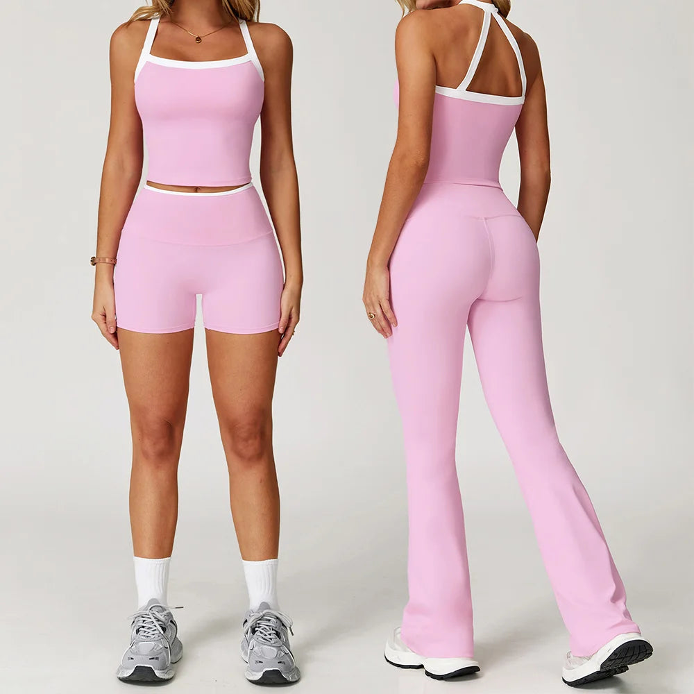 Conjunto Blusa Alça Push Up e Calça Cós Alto Flare Modern Comfy