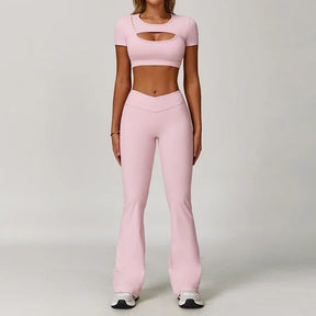 Top Meia Manga e Calça Flare Cós V Modern Flex