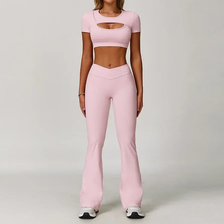 Top Meia Manga e Calça Flare Cós V Modern Flex