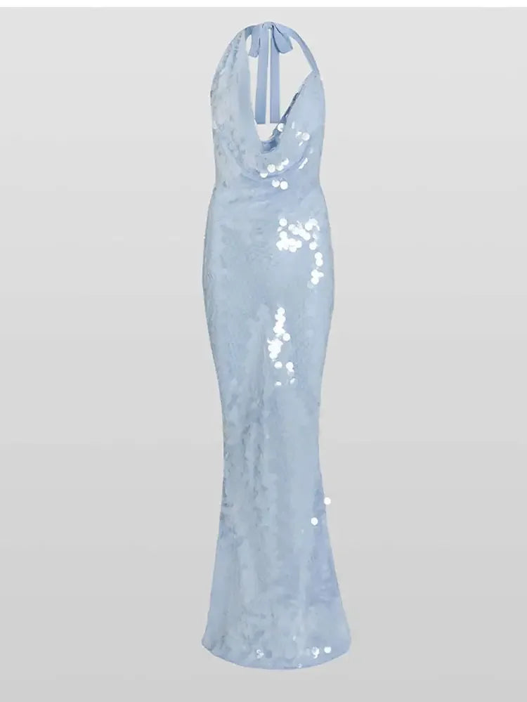 Vestido Longo Azul em Paetê Modern Nayeli