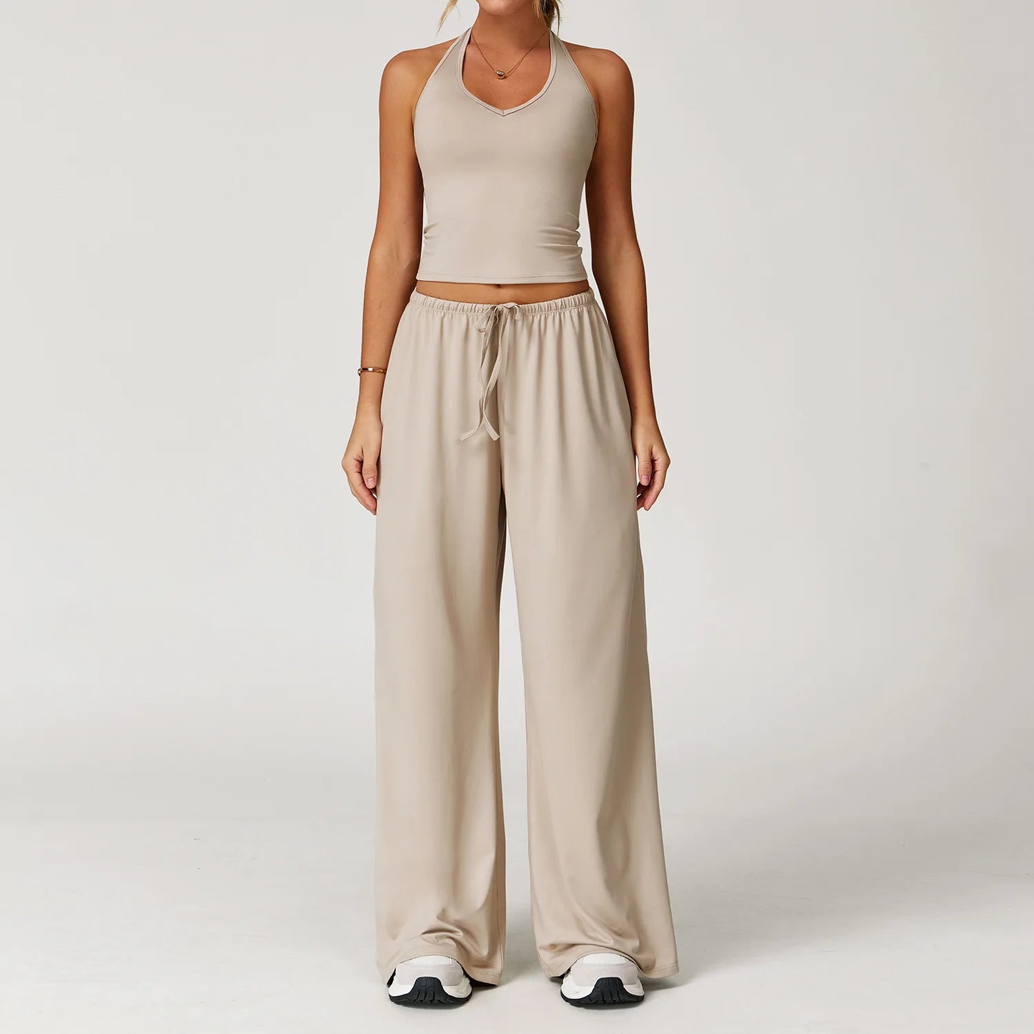 Conjunto Duas Peças Top Cropped e Calça Wide Leg Modern Comfy