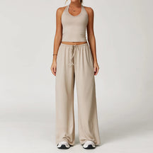 Conjunto Duas Peças Top Cropped e Calça Wide Leg Modern Comfy