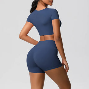 Conjunto Top Meia Manga e Shorts Cós Alto Modern Basic