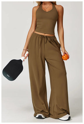 Conjunto Duas Peças Top Cropped e Calça Wide Leg Modern Comfy