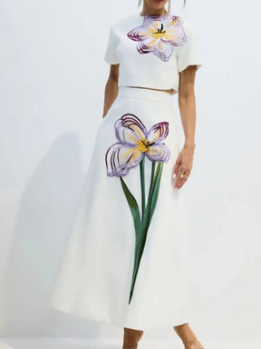 Conjunto Floral Cropped e Saia Midi Modern Iza