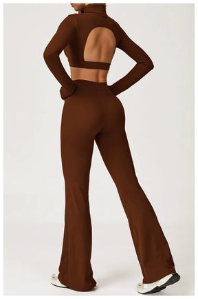 Conjunto Top Manga Longa e Calça Flare Cós Alto Modern Motion