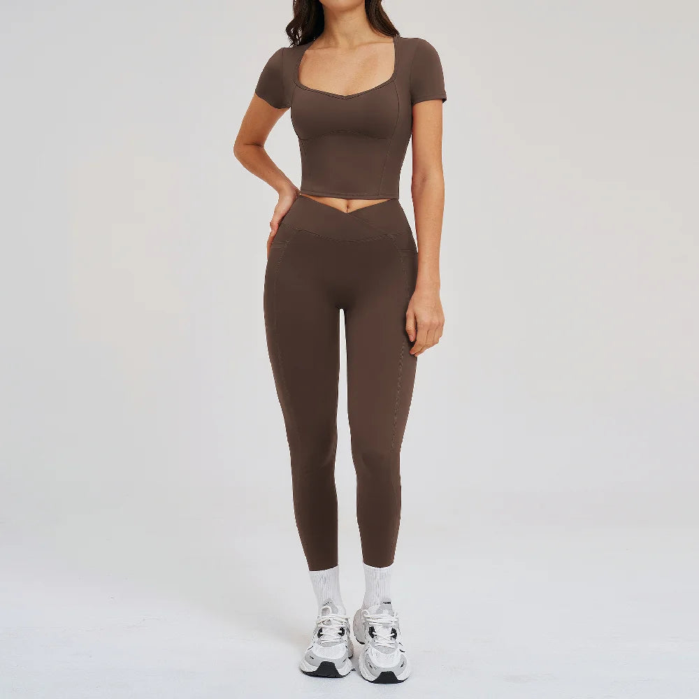 Conjunto Esportivo Blusa Meia Manga com Calça Legging Modeladora Modern Mulen
