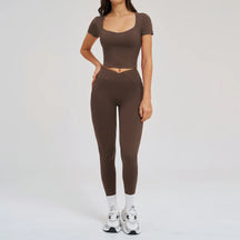 Conjunto Esportivo Blusa Meia Manga com Calça Legging Modeladora Modern Mulen