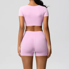 Conjunto Top Meia Manga e Shorts Cós Alto Modern Basic
