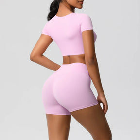 Conjunto Top Meia Manga e Shorts Cós Alto Modern Basic