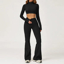 Conjunto Top Manga Longa e Calça Flare Cós Alto Modern Motion