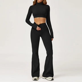 Conjunto Top Manga Longa e Calça Flare Cós Alto Modern Motion