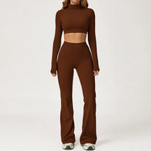 Conjunto Top Manga Longa e Calça Flare Cós Alto Modern Motion