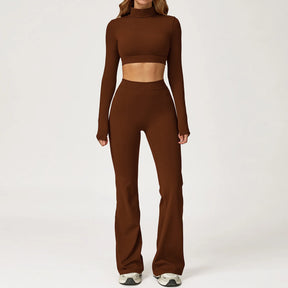 Conjunto Top Manga Longa e Calça Flare Cós Alto Modern Motion