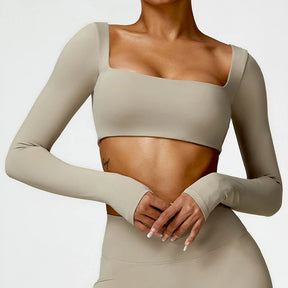 Top Manga Longa Push Up Decote Quadrado Modern Square