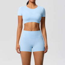 Conjunto Top Meia Manga e Shorts Cós Alto Modern Basic