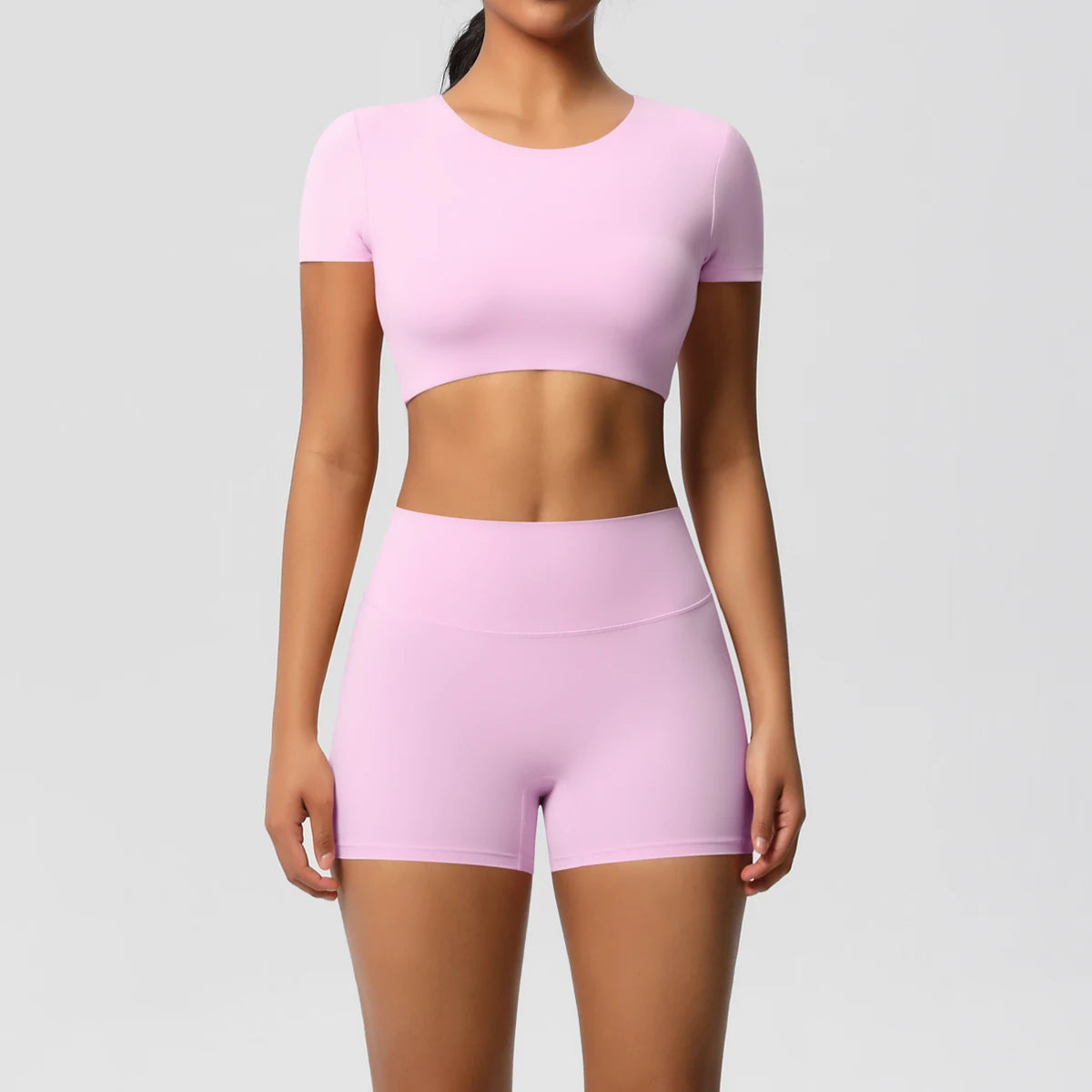 Conjunto Top Meia Manga e Shorts Cós Alto Modern Basic