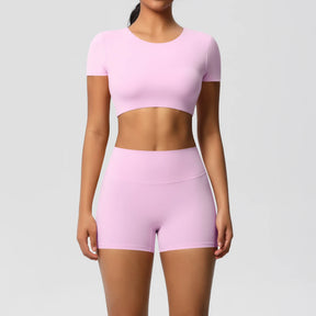 Conjunto Top Meia Manga e Shorts Cós Alto Modern Basic