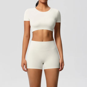 Conjunto Top Meia Manga e Shorts Cós Alto Modern Basic