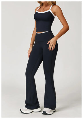 Conjunto Blusa Alça Push Up e Calça Cós Alto Flare Modern Comfy