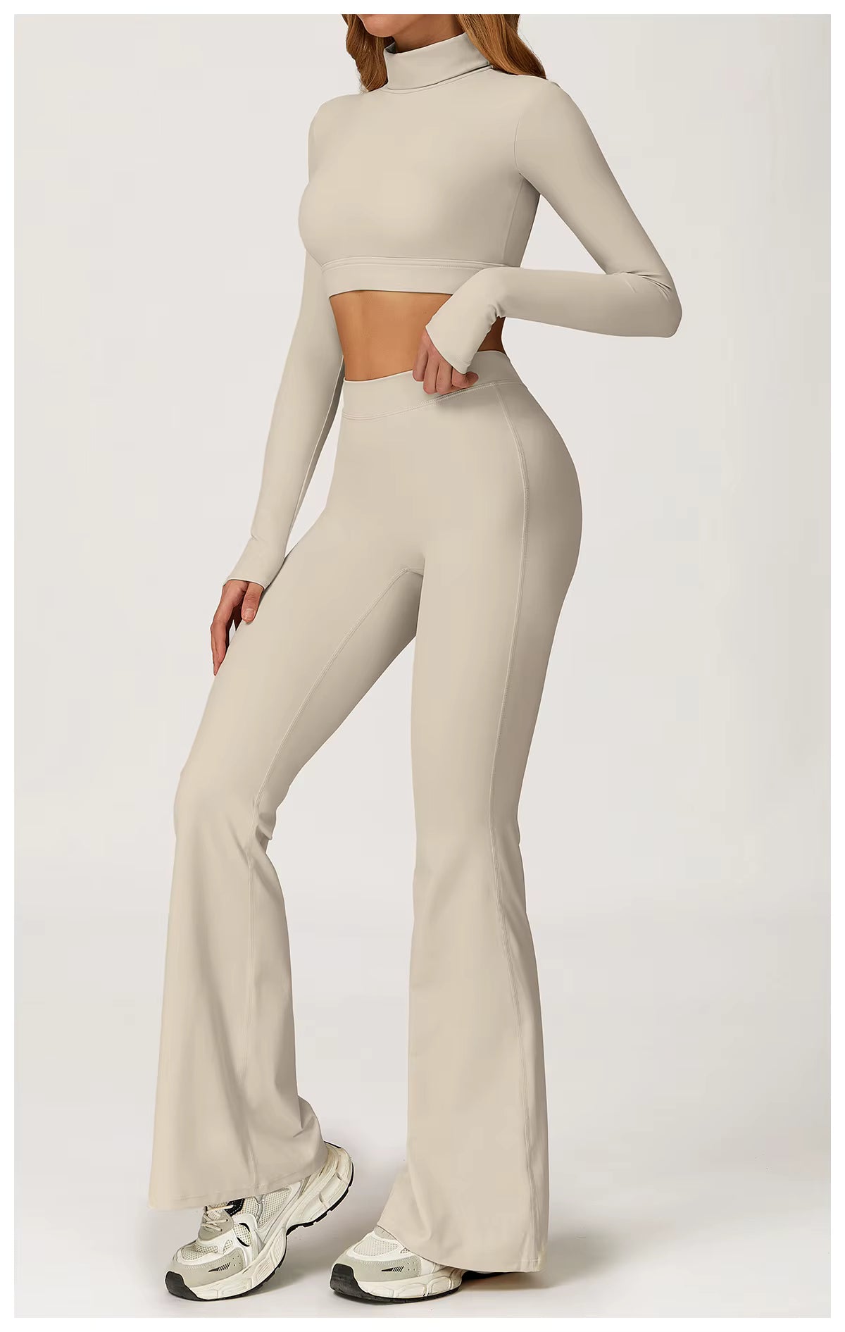 Conjunto Top Manga Longa e Calça Flare Cós Alto Modern Motion