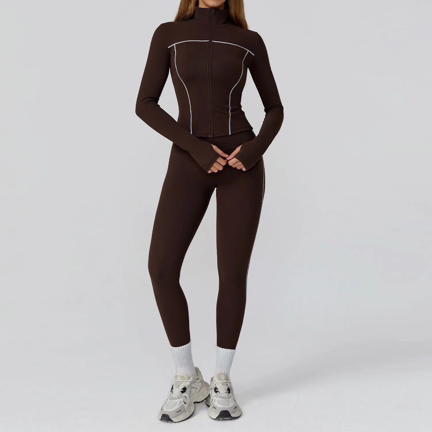 Conjunto Três Peças Jaqueta com Top Push Up e Calça Legging Modeladora Modern Style