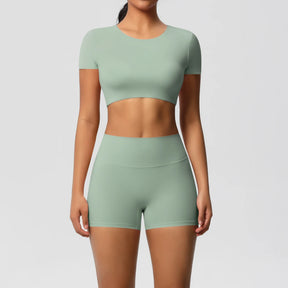 Conjunto Top Meia Manga e Shorts Cós Alto Modern Basic