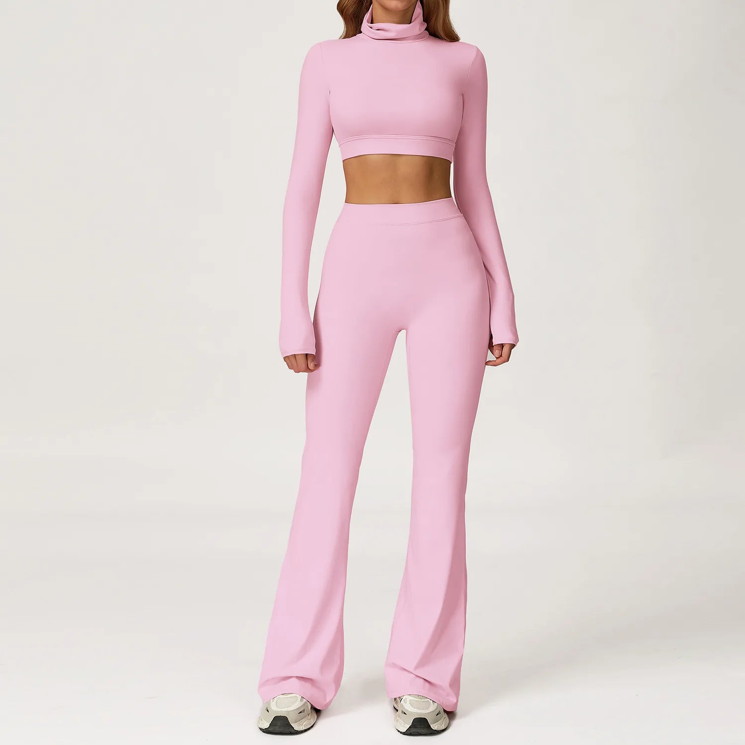 Conjunto Top Manga Longa e Calça Flare Cós Alto Modern Motion