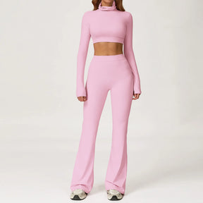 Conjunto Top Manga Longa e Calça Flare Cós Alto Modern Motion