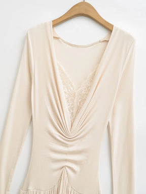 Vestido de Manga Longa Elegante Longo com Renda Modern Dyni