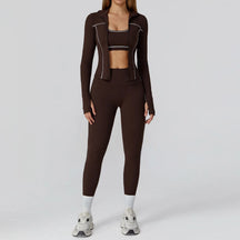 Conjunto Três Peças Jaqueta com Top Push Up e Calça Legging Modeladora Modern Style