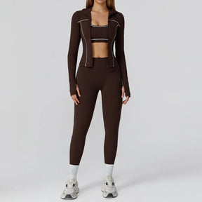 Conjunto Três Peças Jaqueta com Top Push Up e Calça Legging Modeladora Modern Style