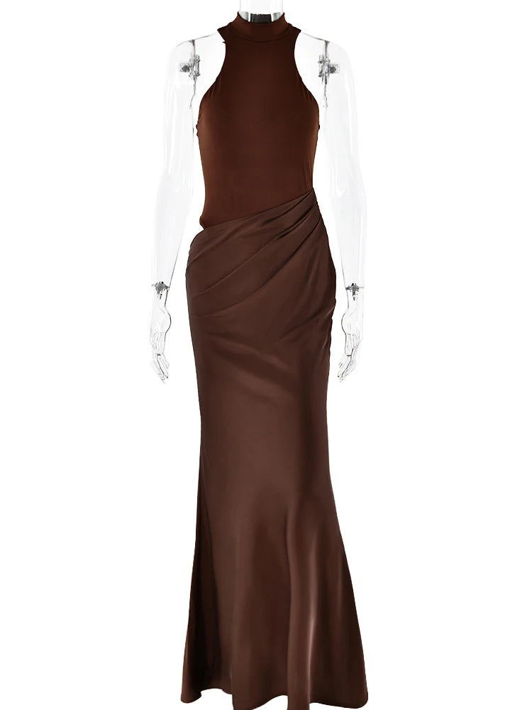 Vestido Longo Gola Alta sem Mangas Modern Hazel