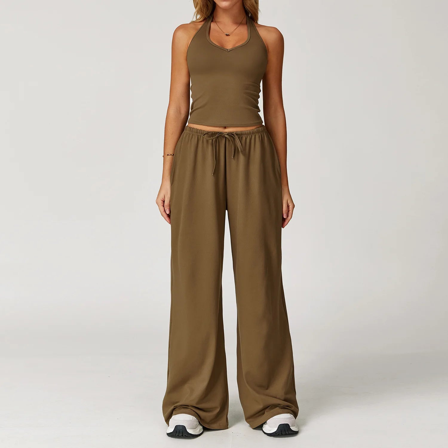 Conjunto Duas Peças Top Cropped e Calça Wide Leg Modern Comfy