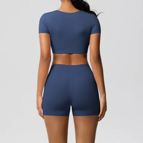 Conjunto Top Meia Manga e Shorts Cós Alto Modern Basic