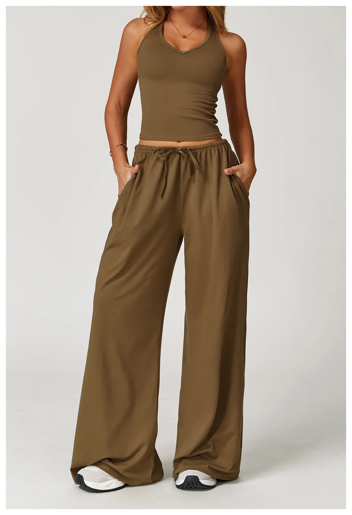 Conjunto Duas Peças Top Cropped e Calça Wide Leg Modern Comfy