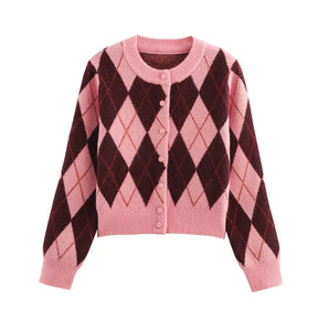 Cardigan Feminino Xadrez Tricot Modern Sophie