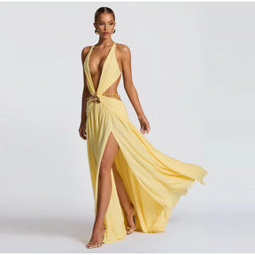 Vestido Longo Costas Abertas e Fenda Lateral Modern Daria