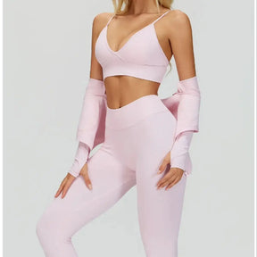 Conjunto Três Peças Top Push Up com Jaqueta e Calça Legging Modern Lace