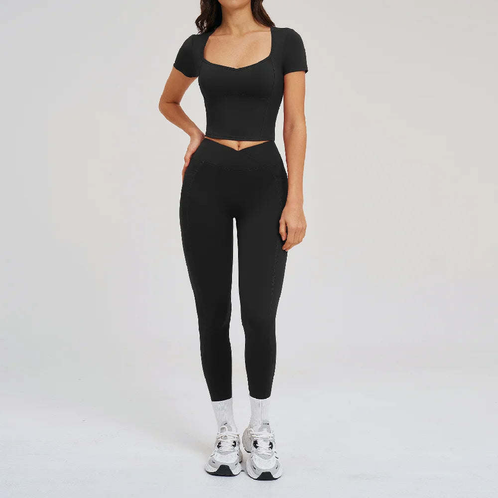 Conjunto Esportivo Blusa Meia Manga com Calça Legging Modeladora Modern Mulen