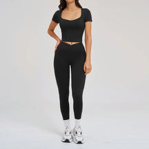 Conjunto Esportivo Blusa Meia Manga com Calça Legging Modeladora Modern Mulen