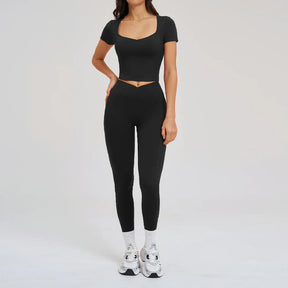 Conjunto Esportivo Blusa Meia Manga com Calça Legging Modeladora Modern Mulen